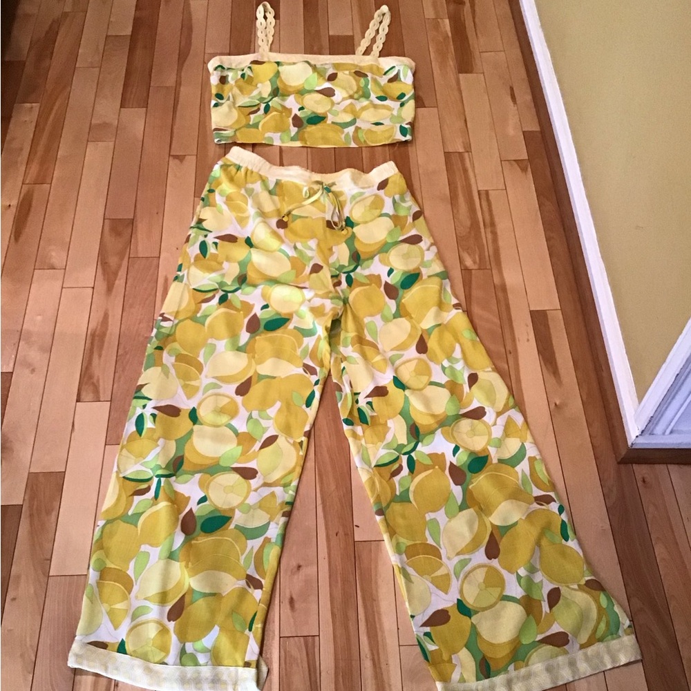 Rose & Olive Lemon Print Wide Leg Pants & Top Set